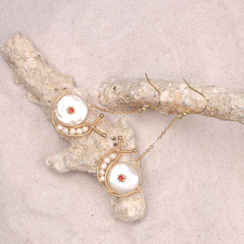 Freshwater Pearl Snail Drop Earrings 2