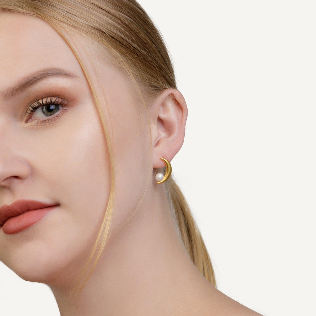 Gold Stud Crescent Moon Earrings - Beyond Bling Jewellery