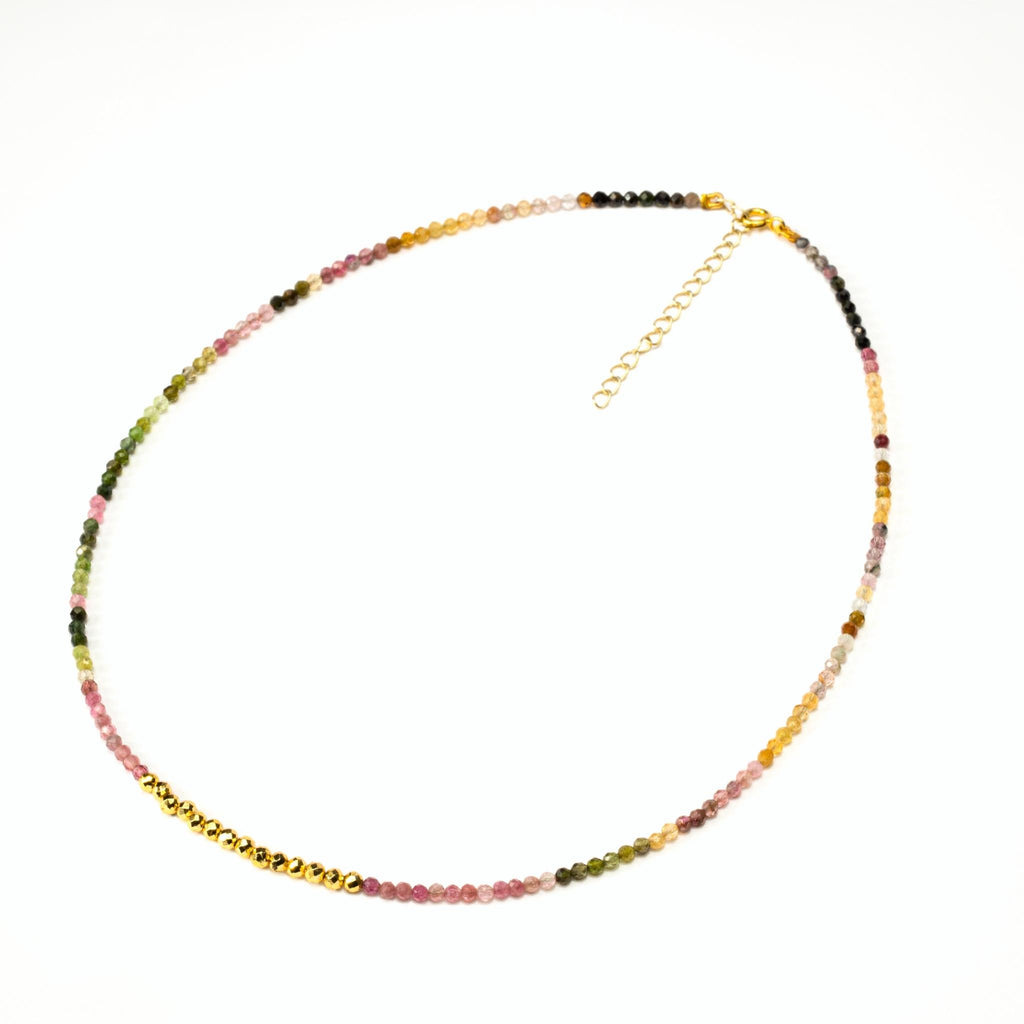 a photo of a Watermelon Tourmaline Gemstones Beaded Necklace on Beyond Bling Jewellery website