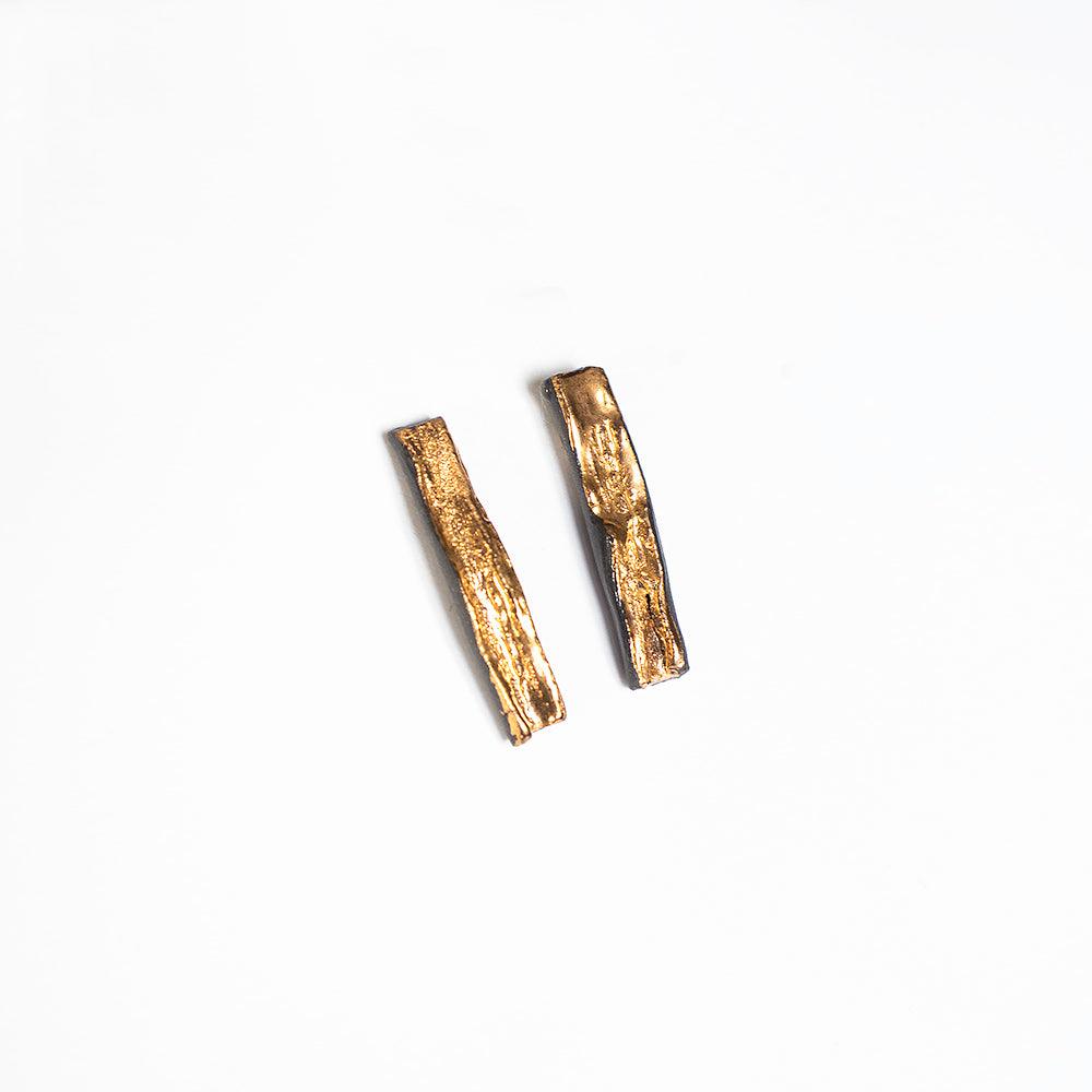 Black Matte Golden Twigs Stud Earrings 2