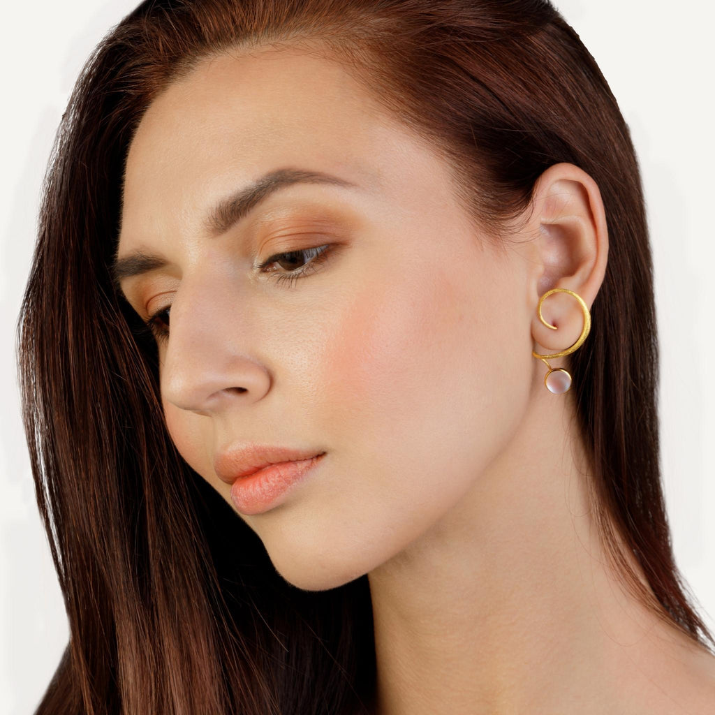 Crystal Curved Gold Statement Earrings with model