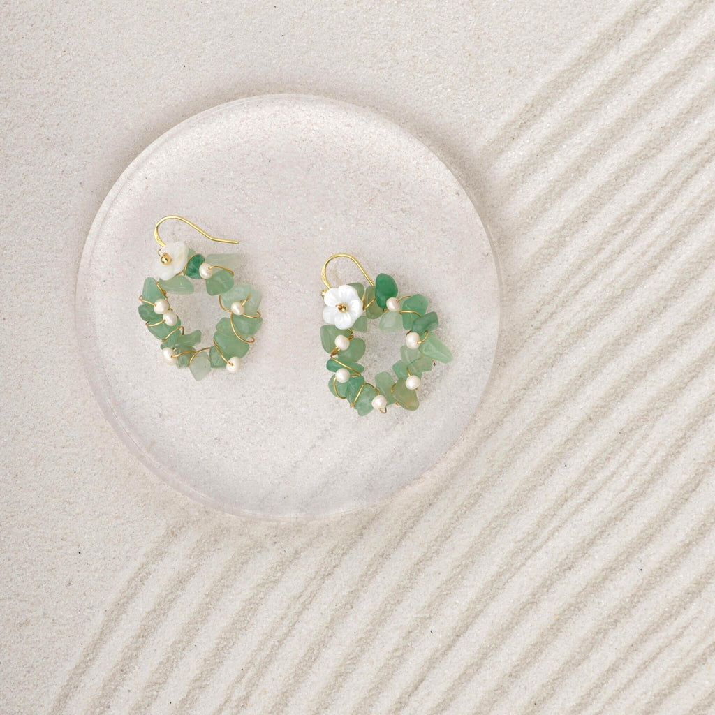 Dangle Jade Flower Earrings - Beyond Bling Jewellery