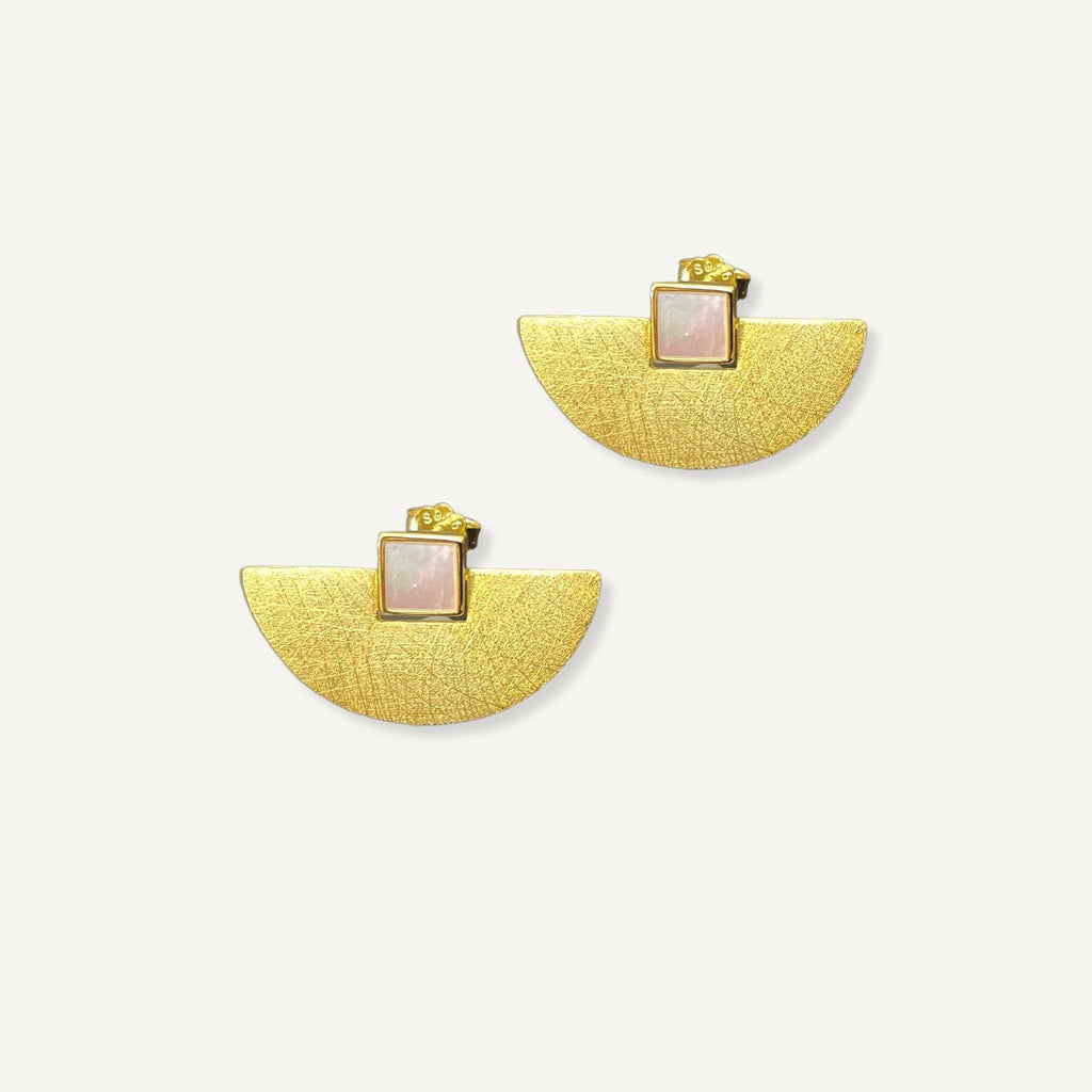 Egyptian Palm Leaf Shape Gold Stud Earrings product photo