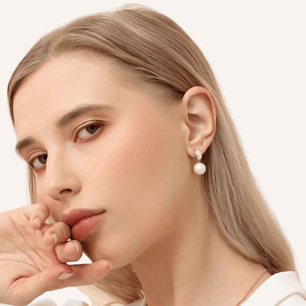Freshwater-Pearls-Gold-Stud-Earrings-on-model