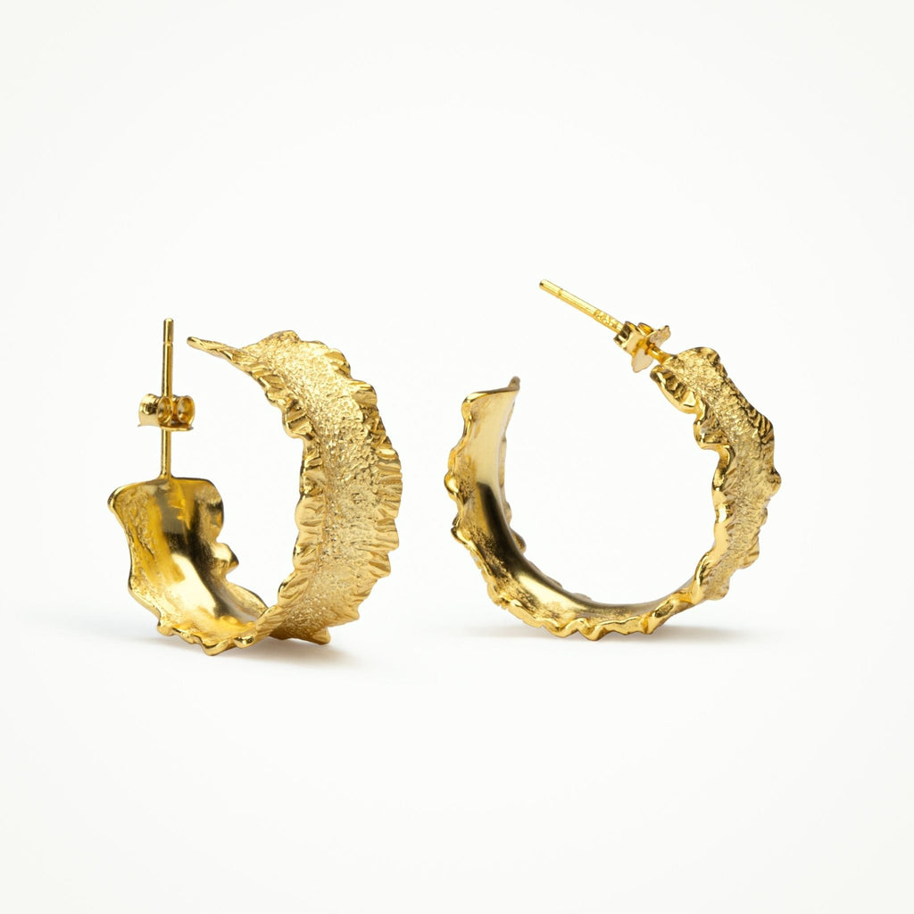 Gold Matte Hammered Texture Hoop Earrings - trending 2022