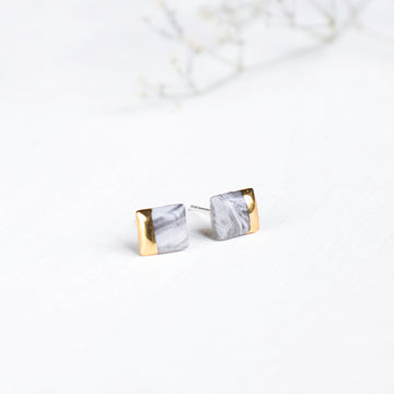 Grey Marble Porcelain with Gold Luster Stud Earrings 3
