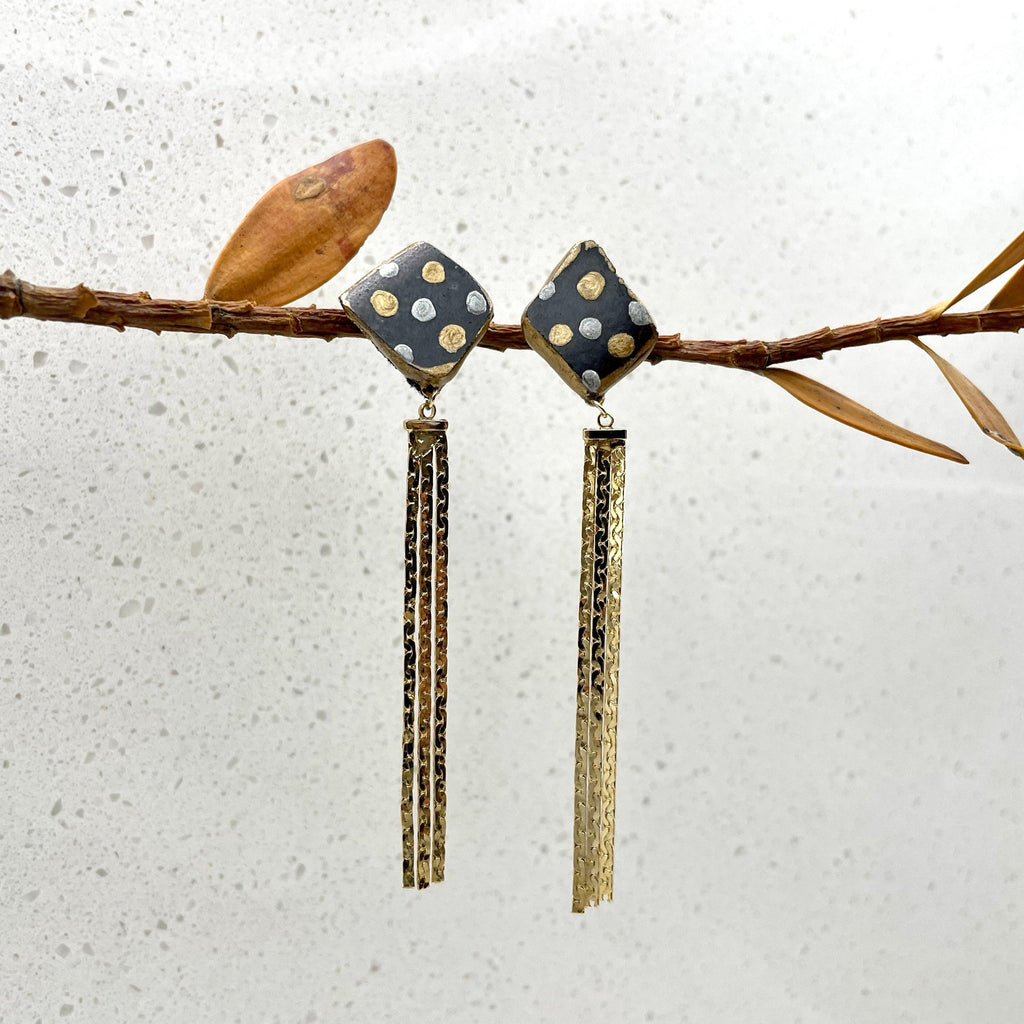 Karatsu Ware Porcelain Kintsugi With Golden Swing Earrings - Beyond Bling Jewellery