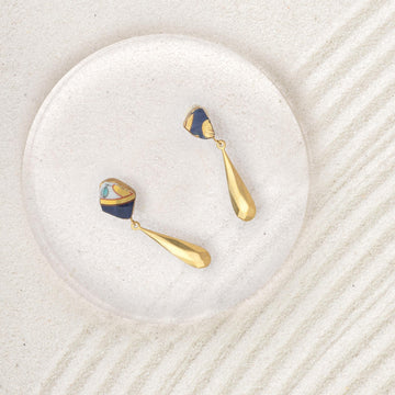 Imari Ware Porcelain Kintsugi With Golden Drop Earrings