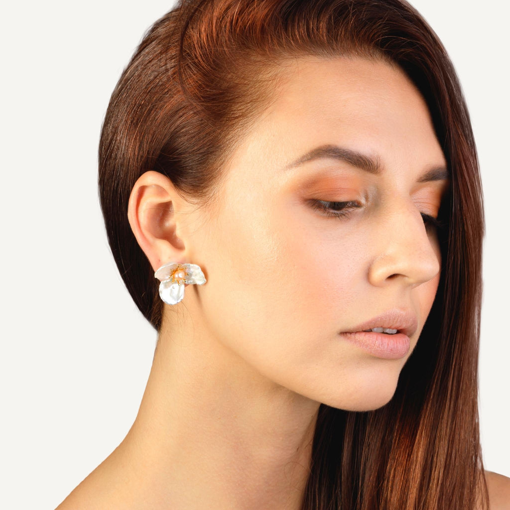 Jasmine Baroque Pearl Earrings with model