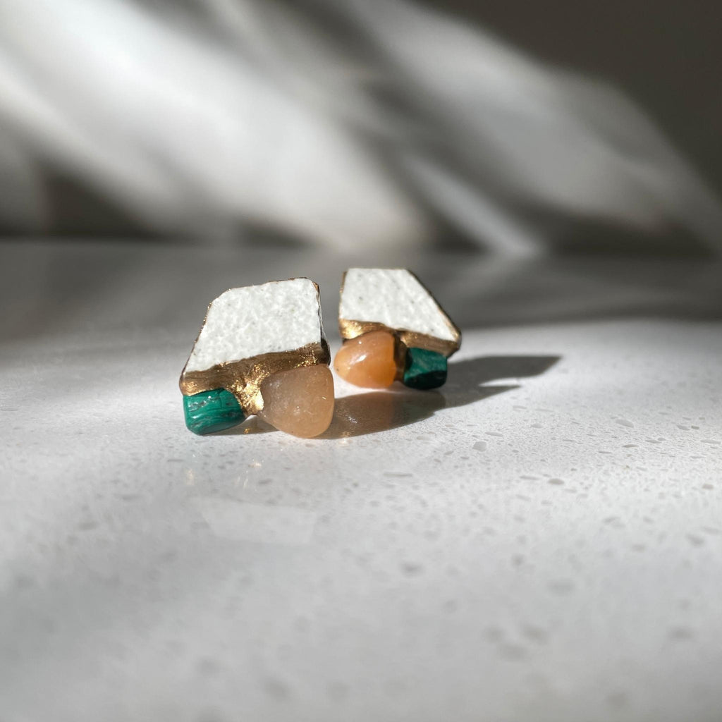 Karatsu Ware Porcelain Kintsugi With Natural Stone Earrings - Beyond Bling Jewellery