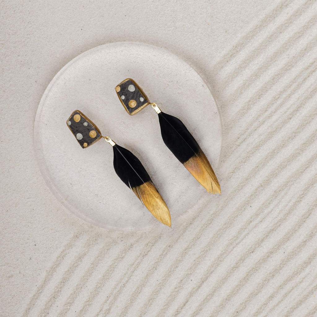 Kintsugi Karatsu Porcelain with Feather Drop Earrings 2