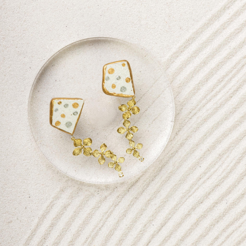 Kintsugi Karatsu Porcelain with Flower Drop Earrings - Beyond Bling Jewellery