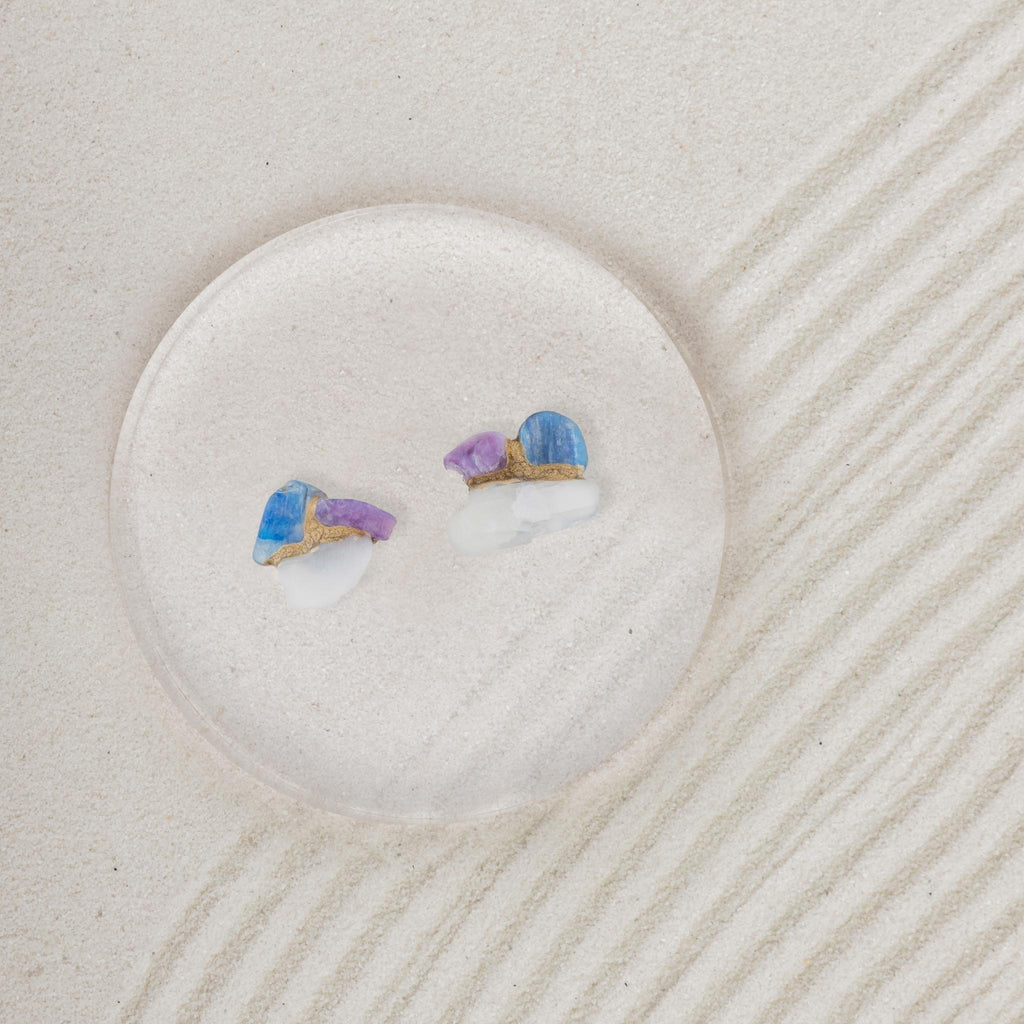 Kintsugi Natural Moonstone Earrings on sand