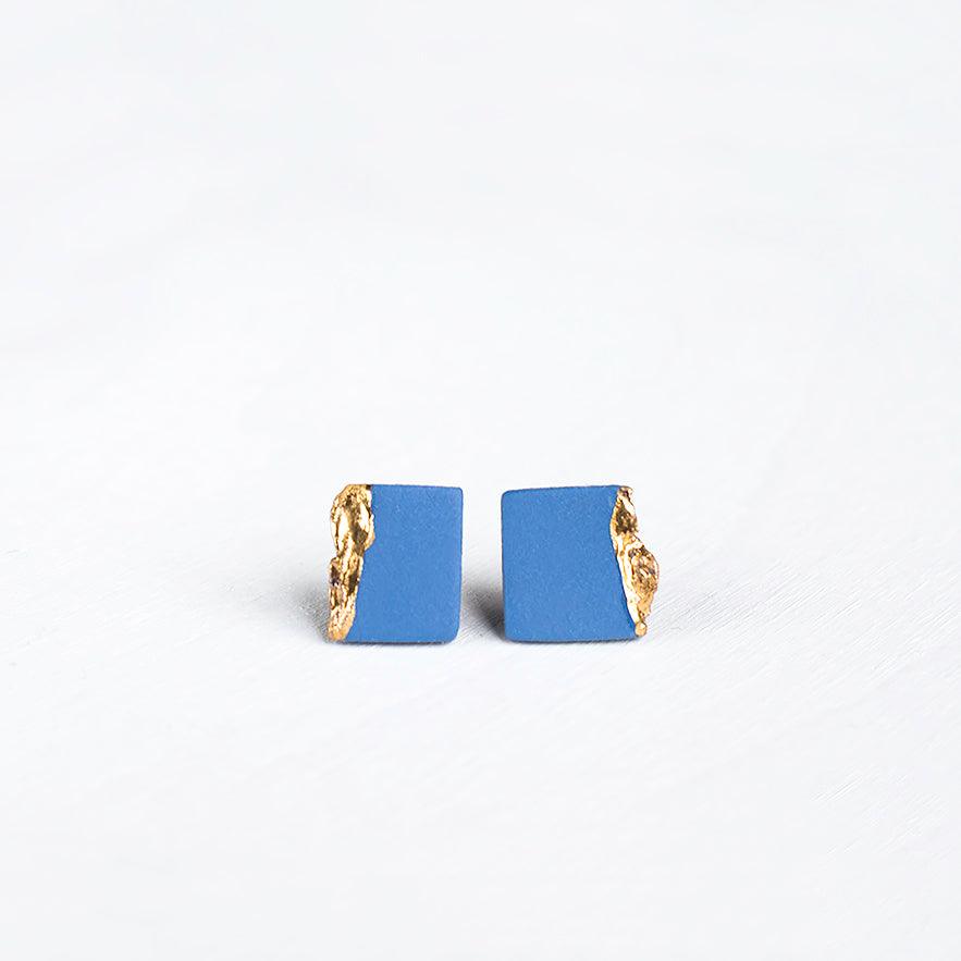 Sand and Sea Blue Porcelain Square Stud Earrings 2