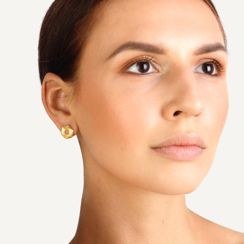 Hexagon Gold Stud Earrings 